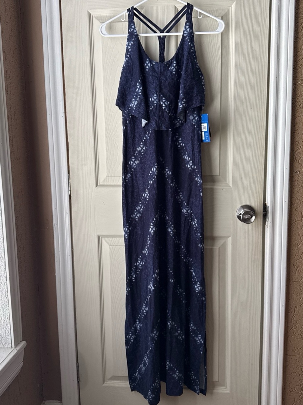Patagonia Navy Lace Maxi Dress with Crisscross Back